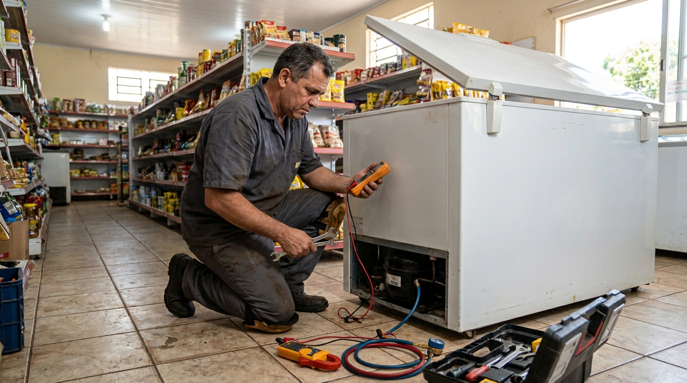 Substituição de termostato de freezer em visita técnica em Nossa Senhora das Graças, Canoas‑RS